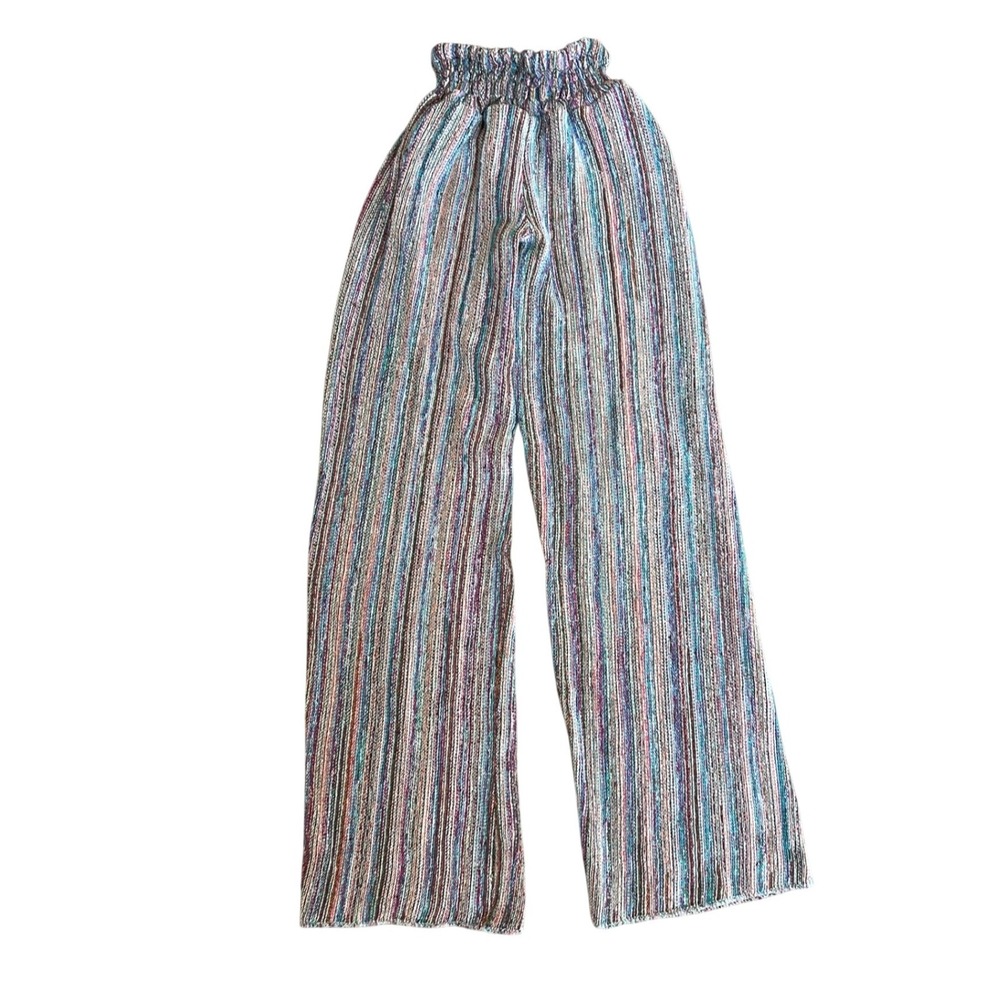 Y2K Boho Wide Leg Rainbow Striped Textured Pants XS Indie Festival Earthy Artsy - Picture 5 of 7